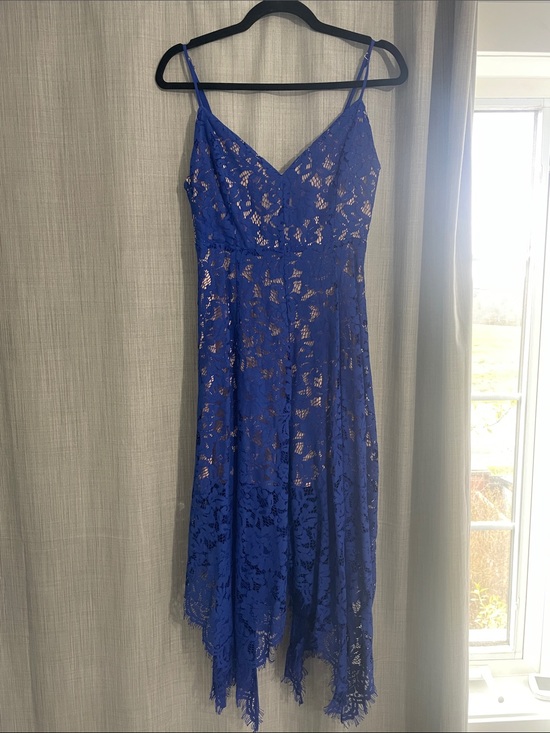 Lulus Dresses & Skirts - Lulu's Royal Blue Lace Asymmetrical Slip Dress